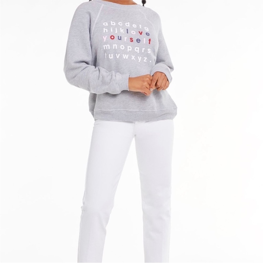 Wildfox Couture Jumper Heather Gray Sweatshirt Love Yourself ABCs white